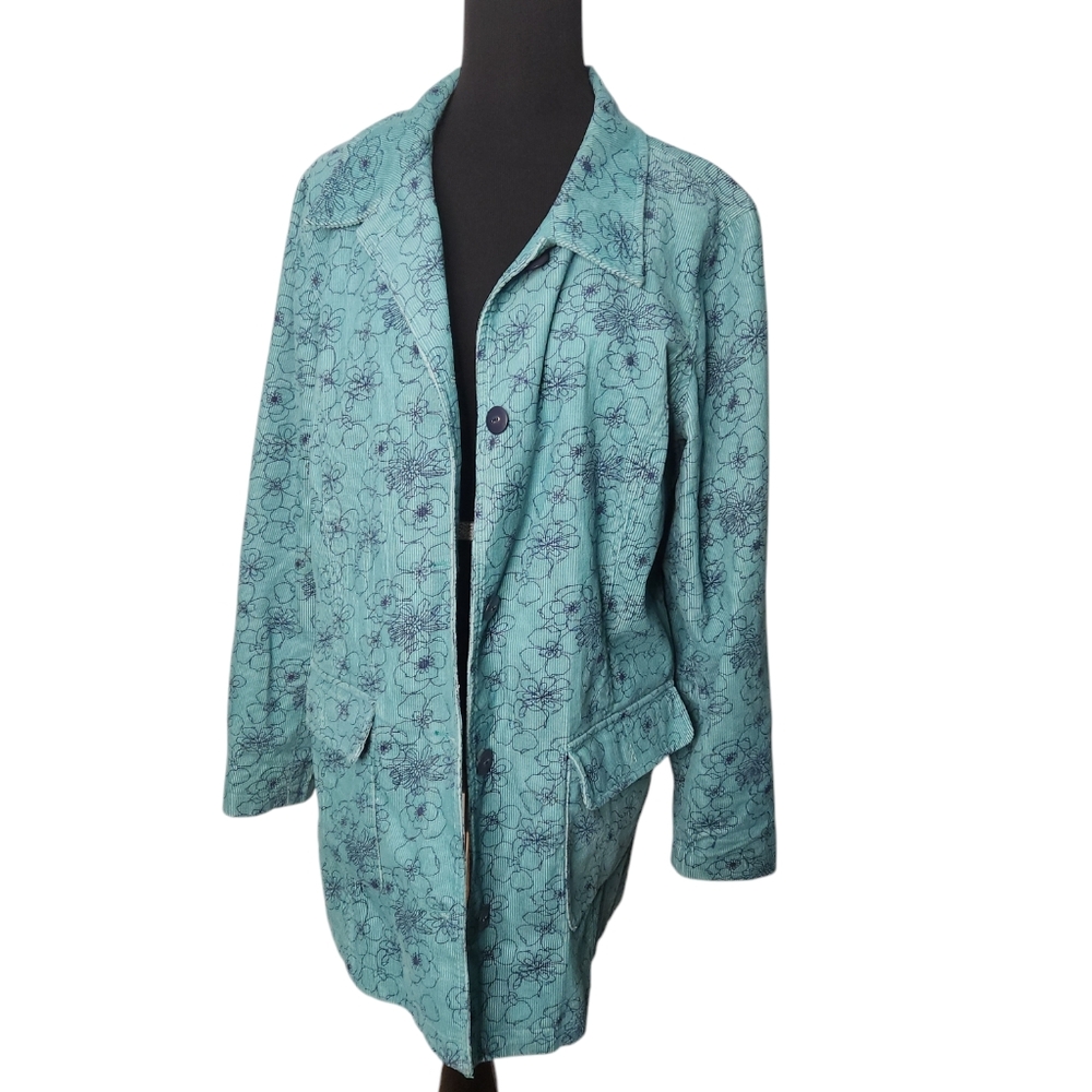 Denim & Co. Corduroy Flower Power‎ Jacket  Size Large